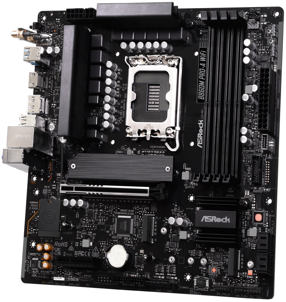 ASRock B860M Pro-A WiFi / Intel B860 / LGA1851 / 4x DDR5 / 3x M.2 / HDMI / DP / USB-C / WiFi / mATX